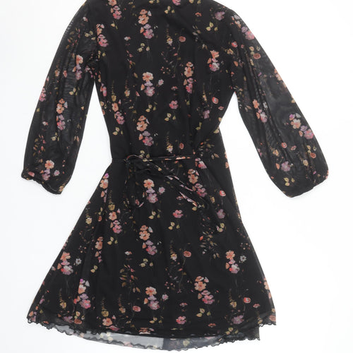 Urban Outfitters Women Black Floral Wrap Dress XS Long Sleeve