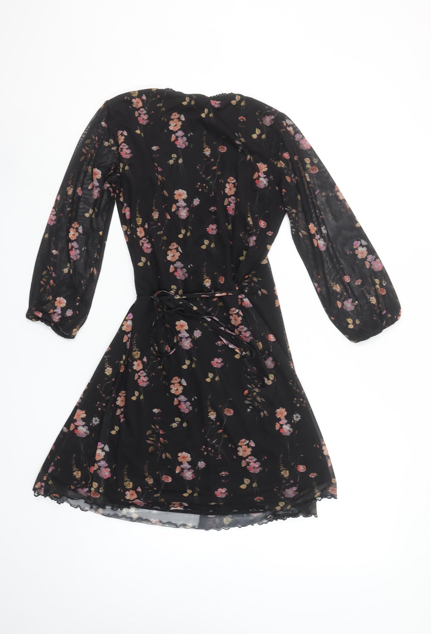 Urban Outfitters Women Black Floral Wrap Dress XS Long Sleeve