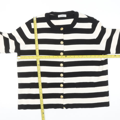 Gallery Women’s Black Ivory Striped Cardigan L Crew Neck Knit