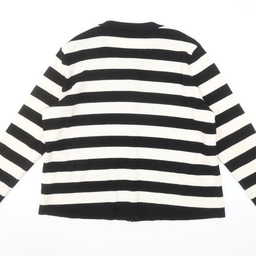 Gallery Women’s Black Ivory Striped Cardigan L Crew Neck Knit