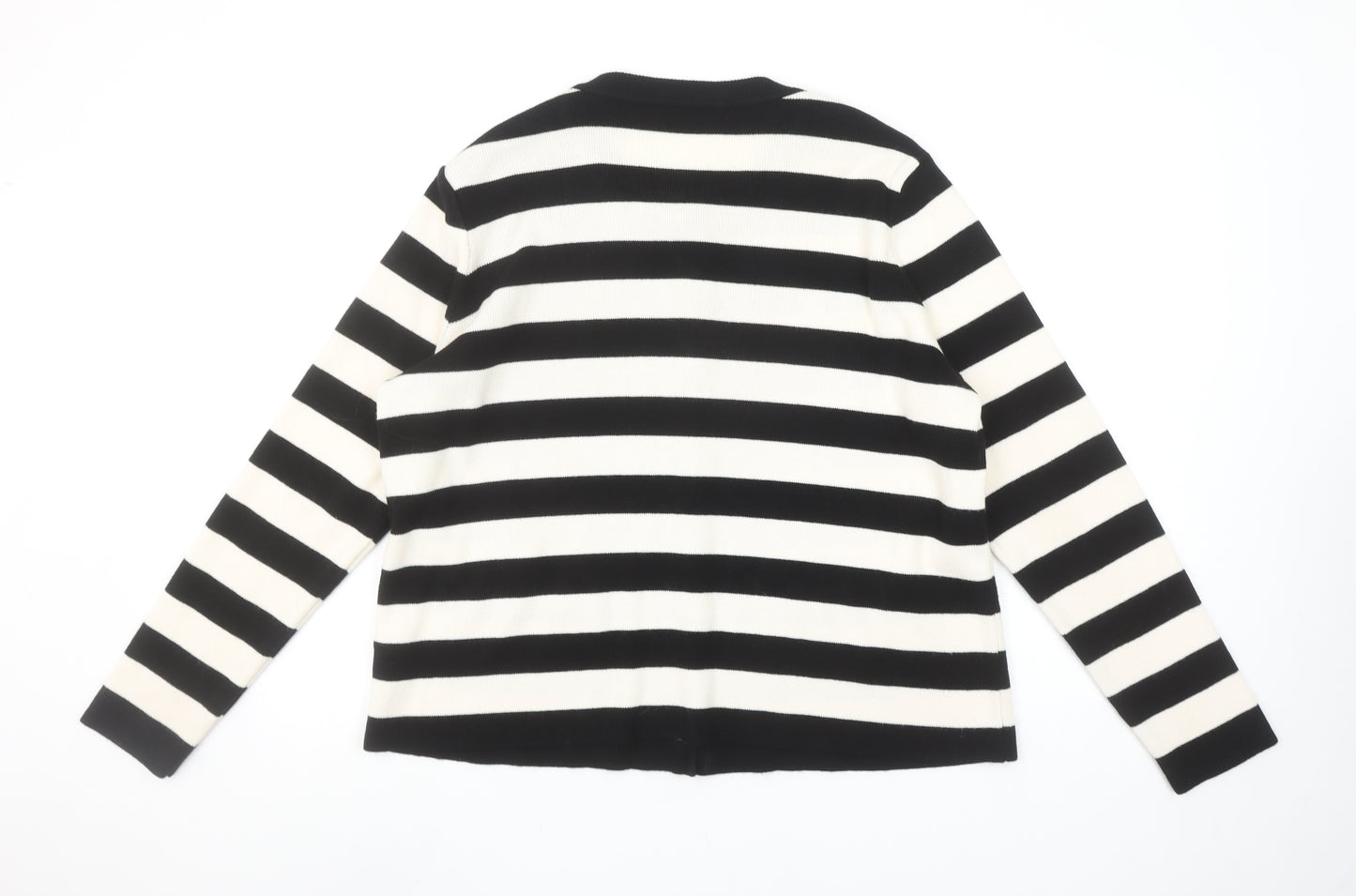 Gallery Women’s Black Ivory Striped Cardigan L Crew Neck Knit