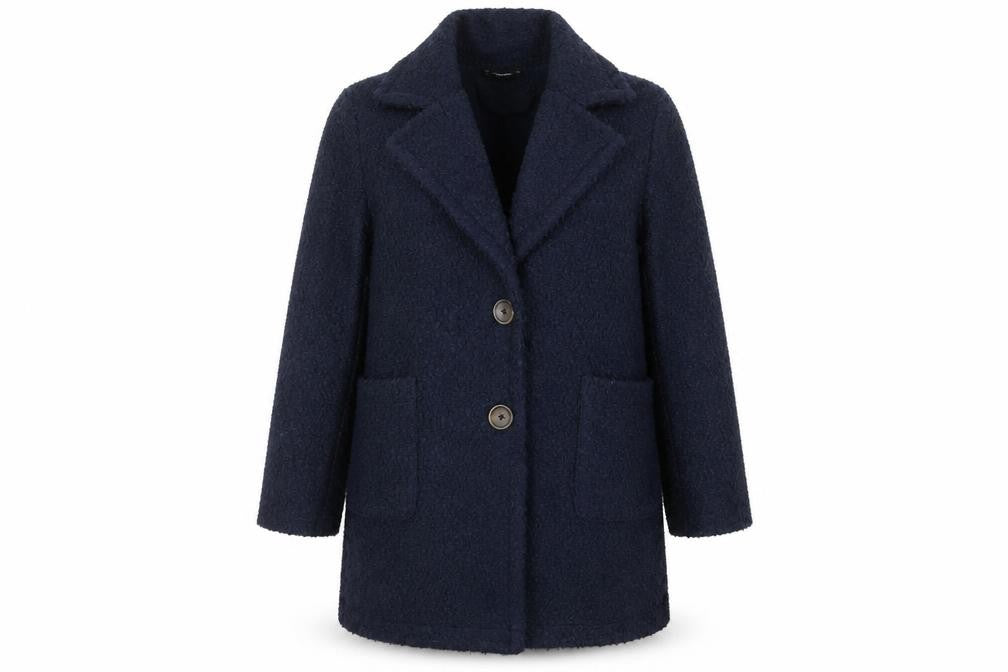 Front view of Dunnes Women's Navy Blue Mid-Length Button Coat, size 14