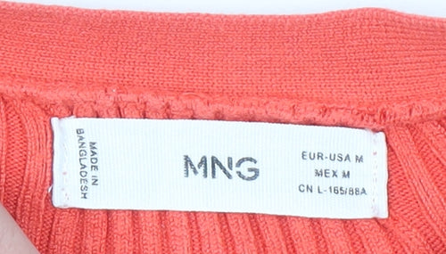 MNG Women's Orange Ribbed Viscose Cardigan Size 12 V-Neck Slim Fit