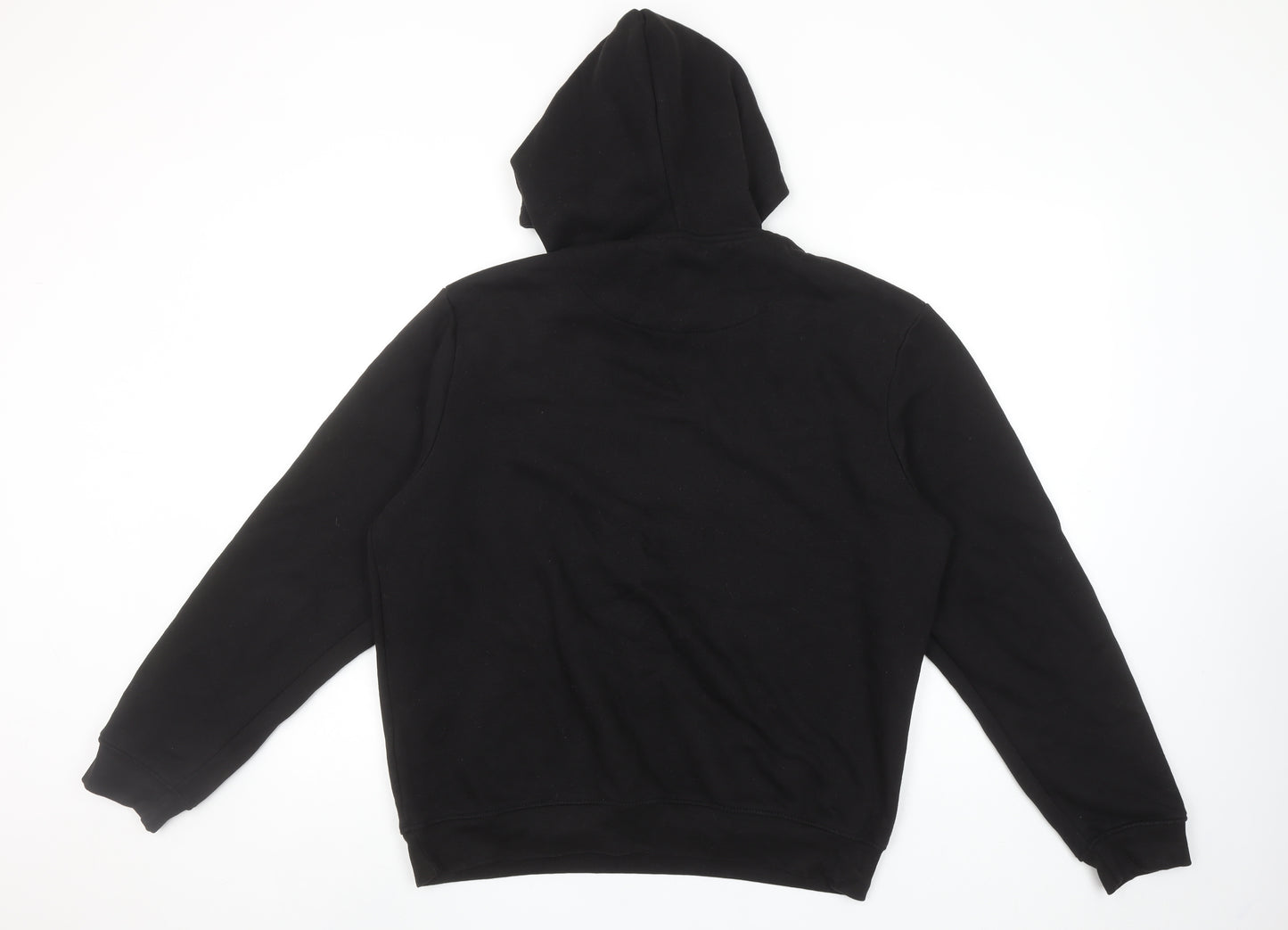 boohooMAN Men Black Pullover Hoodie M Regular Fit Embroidered Logo