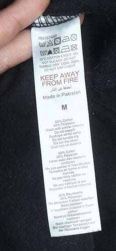boohooMAN Men Black Pullover Hoodie M Regular Fit Embroidered Logo