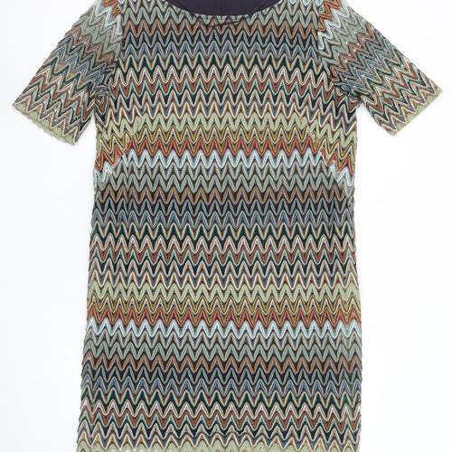 Comma Women Multicoloured Chevron Shift Dress Size 16 Short Sleeve