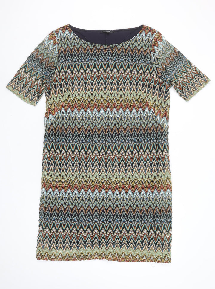 Comma Women Multicoloured Chevron Shift Dress Size 16 Short Sleeve