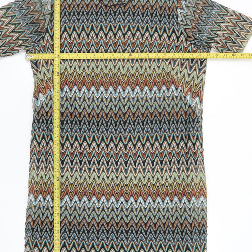 Comma Women Multicoloured Chevron Shift Dress Size 16 Short Sleeve
