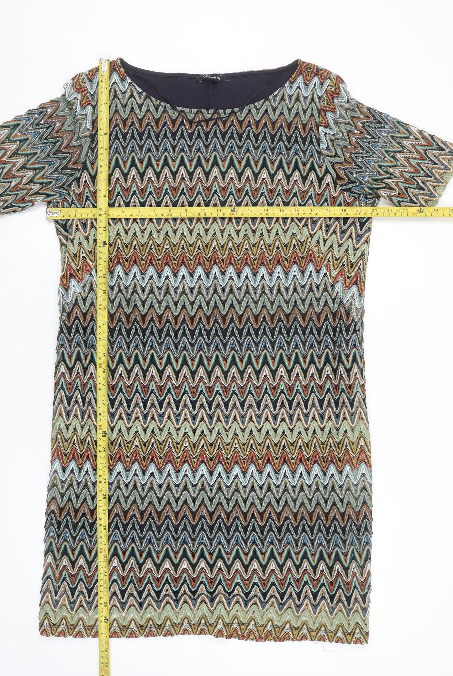 Comma Women Multicoloured Chevron Shift Dress Size 16 Short Sleeve