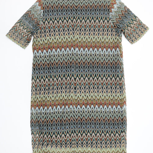 Comma Women Multicoloured Chevron Shift Dress Size 16 Short Sleeve