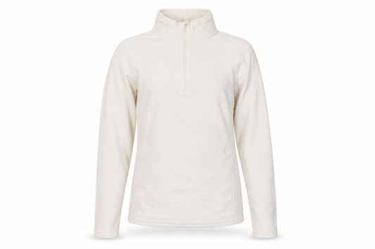 Front view of Atmosphere Women Ivory Fleece Pullover Sweatshirt, size 12, 1/2 Zip Classic Fit