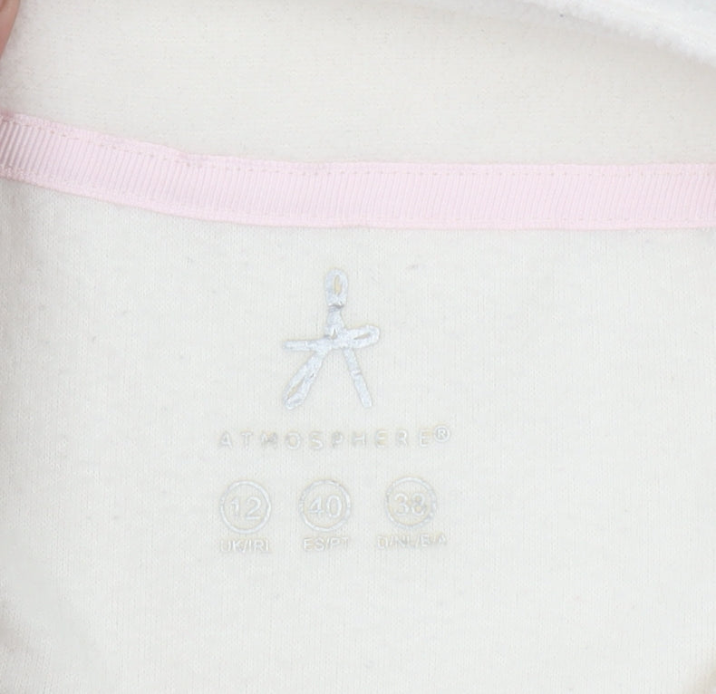 Atmosphere Women Ivory Fleece Pullover Sweatshirt Size 12 1/2 Zip Classic Fit