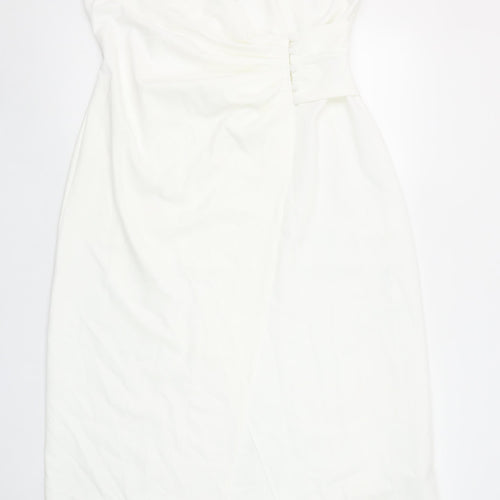 Zara Women White Midi Wrap Dress Size 16 Sleeveless V-Neck Elegant