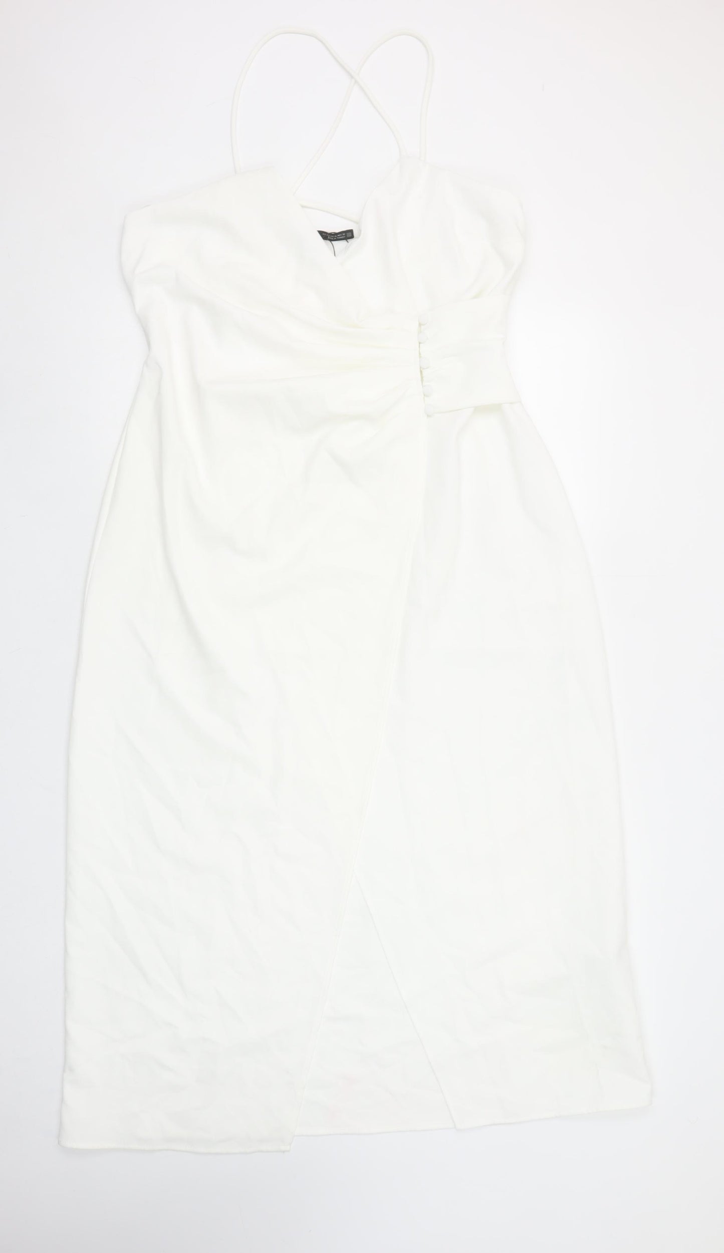 Zara Women White Midi Wrap Dress Size 16 Sleeveless V-Neck Elegant