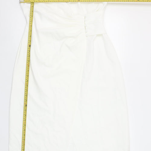Zara Women White Midi Wrap Dress Size 16 Sleeveless V-Neck Elegant