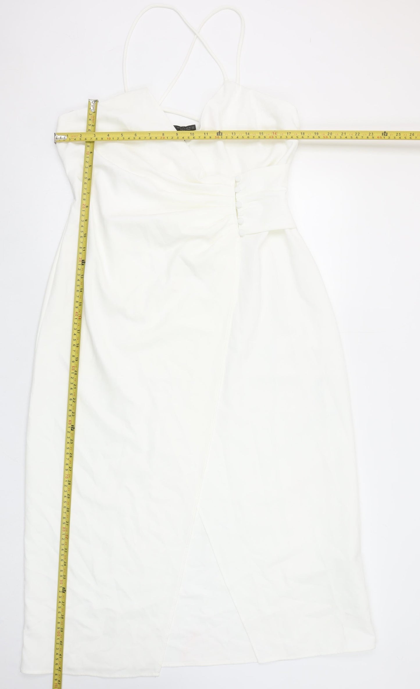 Zara Women White Midi Wrap Dress Size 16 Sleeveless V-Neck Elegant