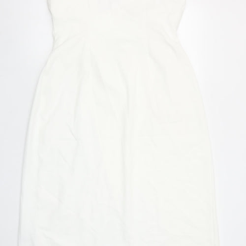 Zara Women White Midi Wrap Dress Size 16 Sleeveless V-Neck Elegant