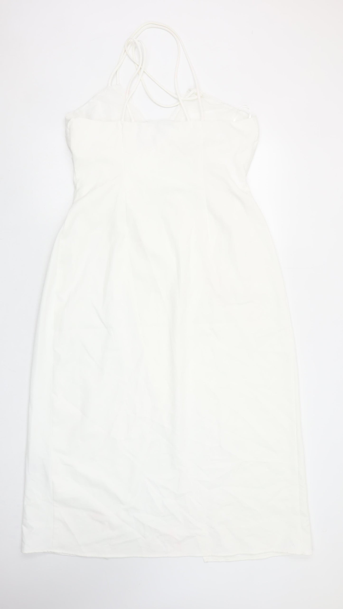 Zara Women White Midi Wrap Dress Size 16 Sleeveless V-Neck Elegant