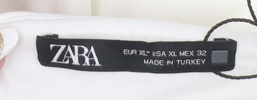 Zara Women White Midi Wrap Dress Size 16 Sleeveless V-Neck Elegant