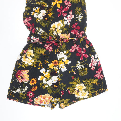 Next Women's Black Floral Strapless Playsuit Size 18 Viscose Blend