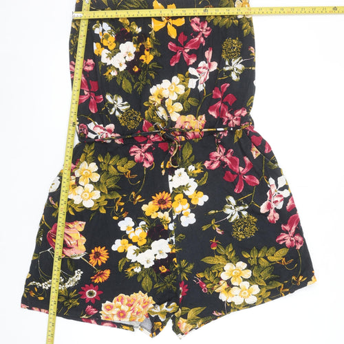 Next Women's Black Floral Strapless Playsuit Size 18 Viscose Blend