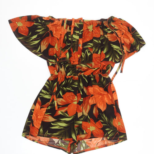 QED London Women's Orange Floral Off Shoulder Playsuit Size M
