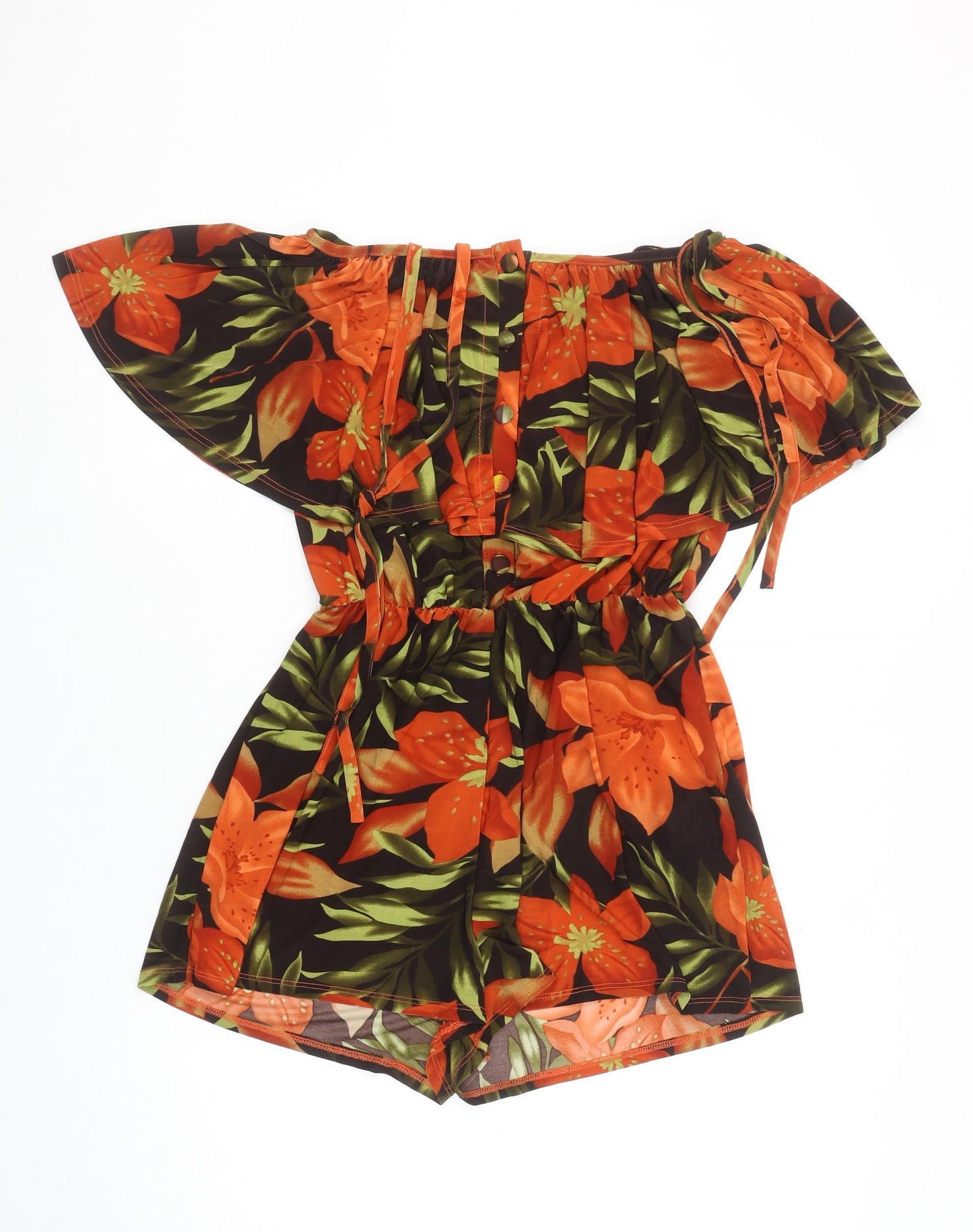 QED London Women's Orange Floral Off Shoulder Playsuit Size M