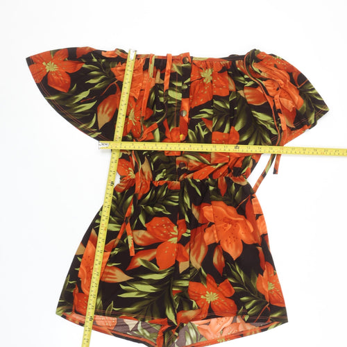 QED London Women's Orange Floral Off Shoulder Playsuit Size M
