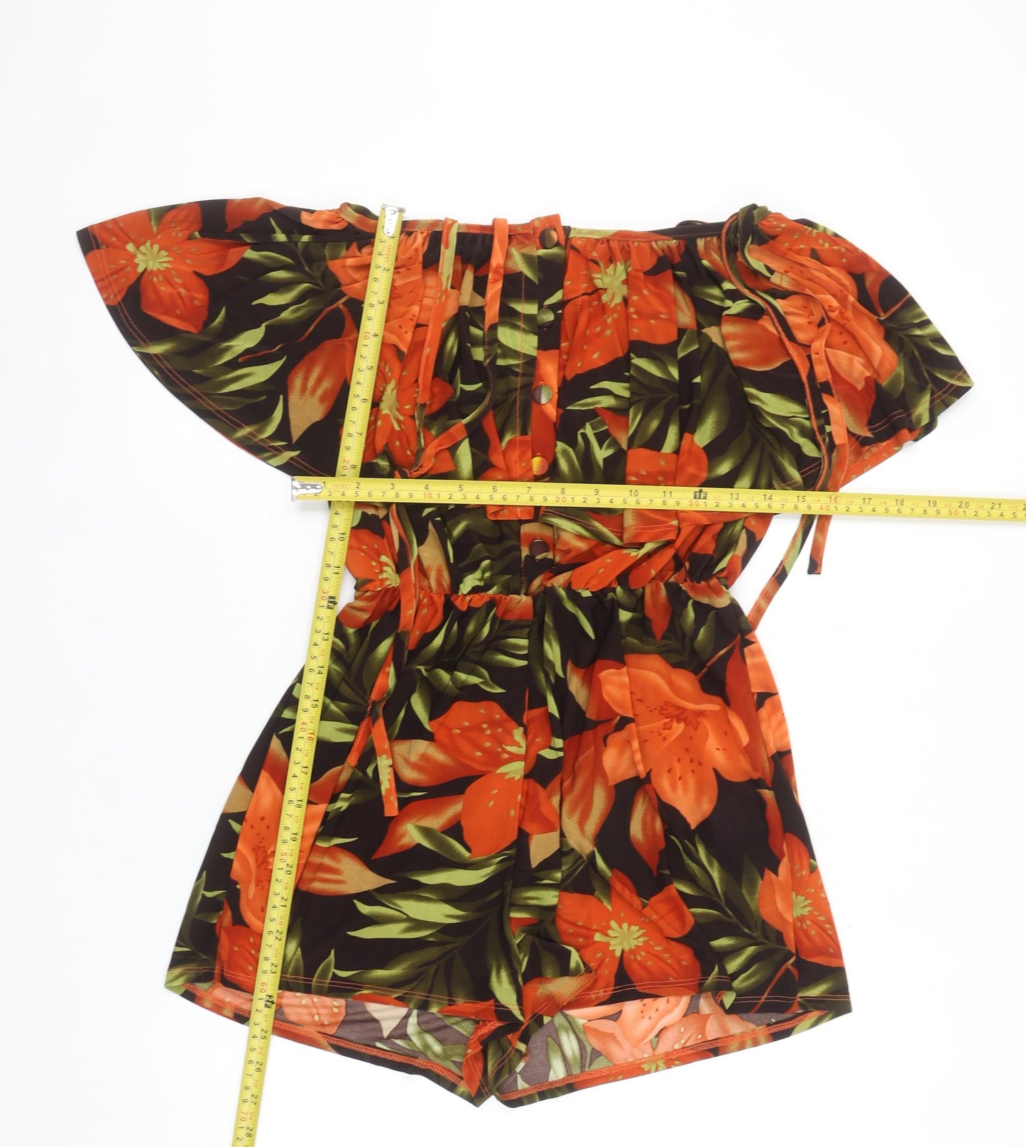 QED London Women's Orange Floral Off Shoulder Playsuit Size M