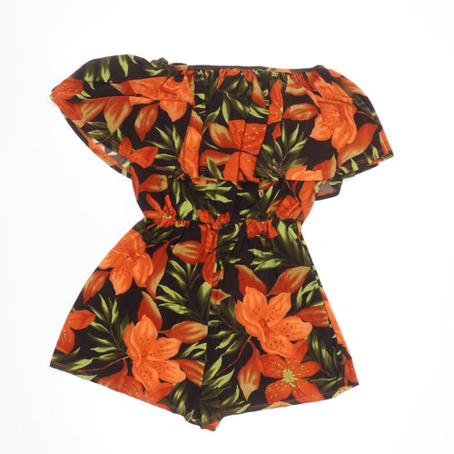 QED London Women's Orange Floral Off Shoulder Playsuit Size M
