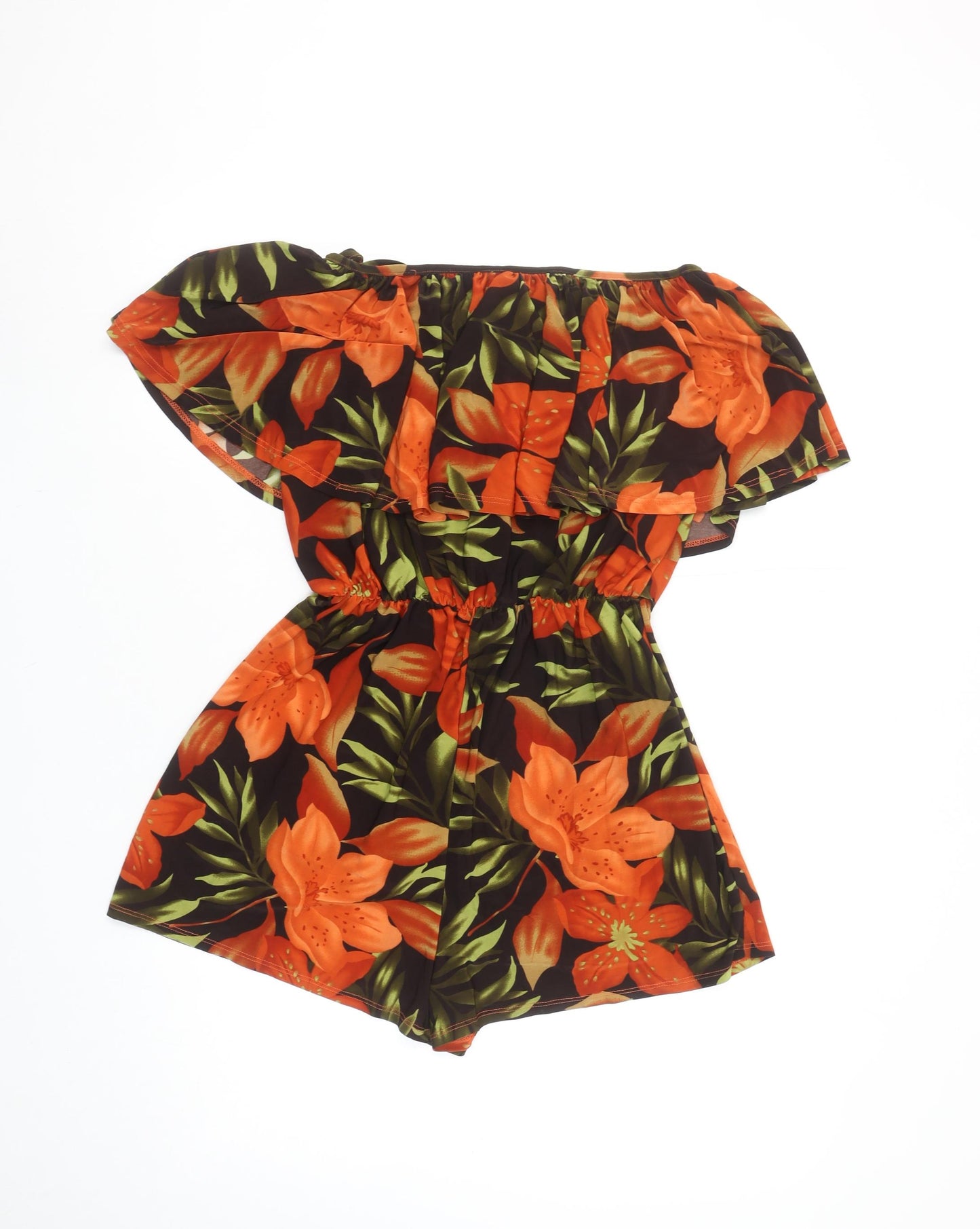 QED London Women's Orange Floral Off Shoulder Playsuit Size M