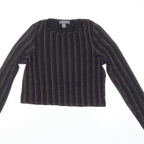 Primark Womens Black Striped Glitter Cropped Long Sleeve Top Size S 10/12