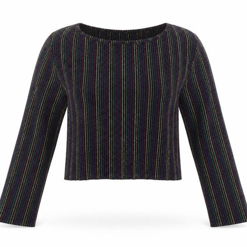 Primark Womens Black Striped Glitter Cropped Long Sleeve Top Size S 10/12