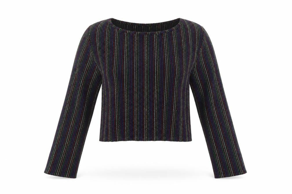Primark Womens Black Striped Glitter Cropped Long Sleeve Top Size S 10/12