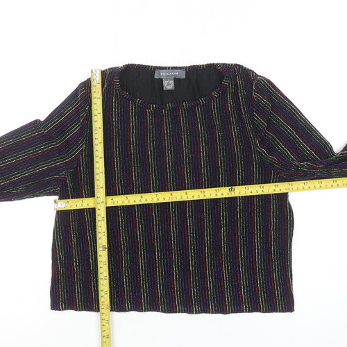 Primark Womens Black Striped Glitter Cropped Long Sleeve Top Size S 10/12