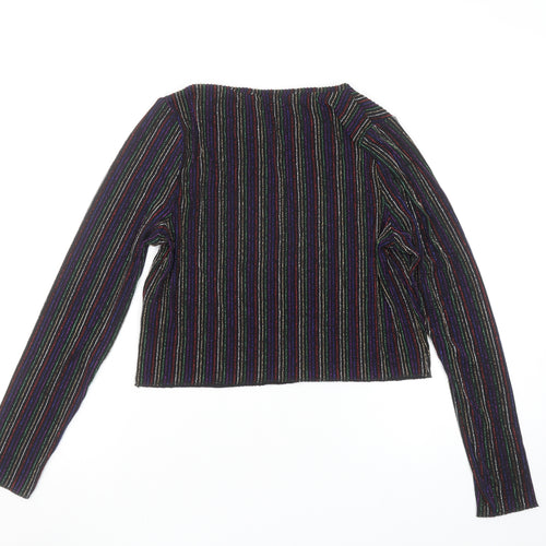 Primark Womens Black Striped Glitter Cropped Long Sleeve Top Size S 10/12