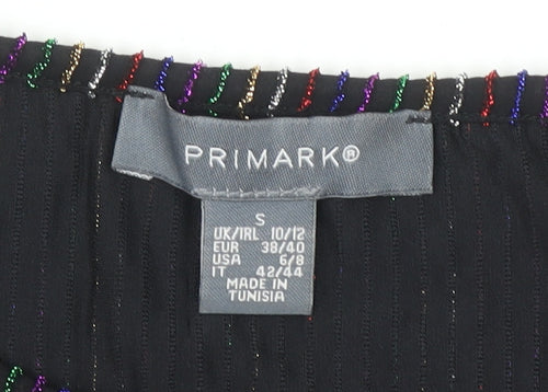 Primark Womens Black Striped Glitter Cropped Long Sleeve Top Size S 10/12