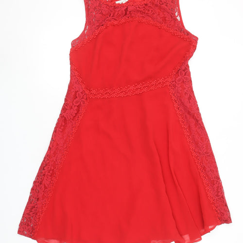 Monsoon Women Red Lace A-Line Sleeveless Knee Length Dress Size 12