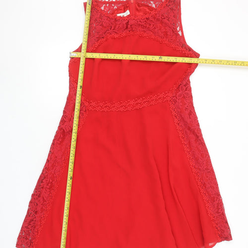 Monsoon Women Red Lace A-Line Sleeveless Knee Length Dress Size 12