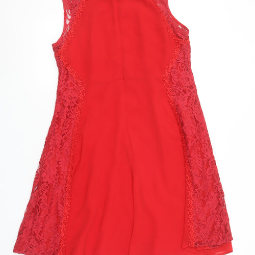Monsoon Women Red Lace A-Line Sleeveless Knee Length Dress Size 12