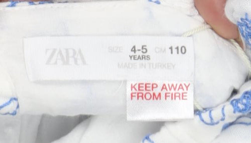 Zara Girls White Blue Floral Embroidered A-Line Dress 4-5 Years