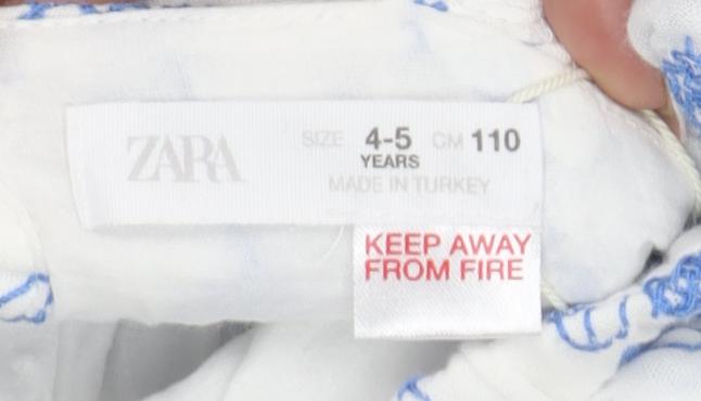 Zara Girls White Blue Floral Embroidered A-Line Dress 4-5 Years