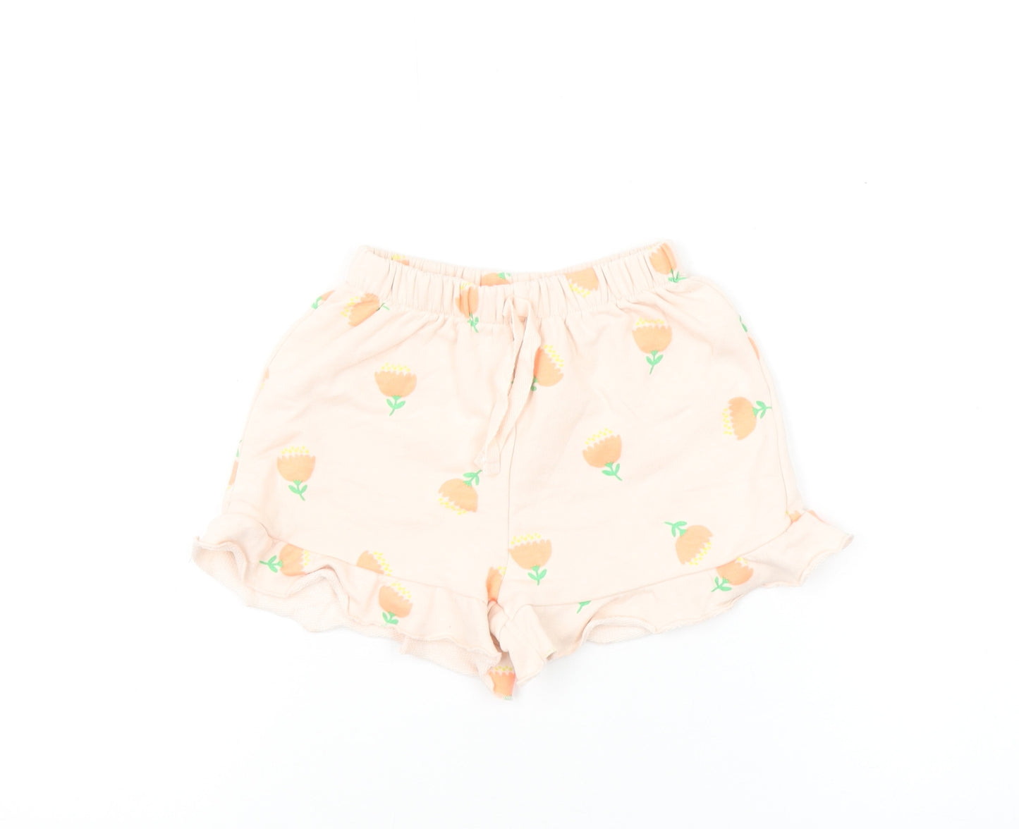 Zara Girls Pink Floral Ruffle Jersey Shorts Size 5 Years