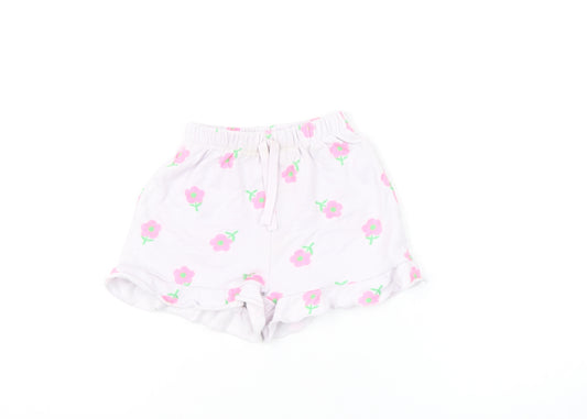 Zara Girls White Floral Ruffle Sweat Shorts Size 5 Years Cotton Blend