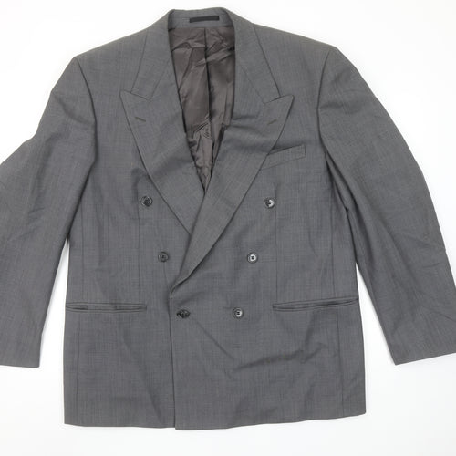 Anthony Ryan Ltd Men Grey Wool Double-Breasted Blazer 44R Classic Fit