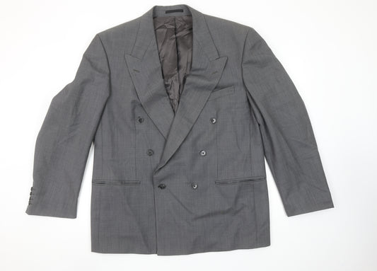 Anthony Ryan Ltd Men Grey Wool Double-Breasted Blazer 44R Classic Fit