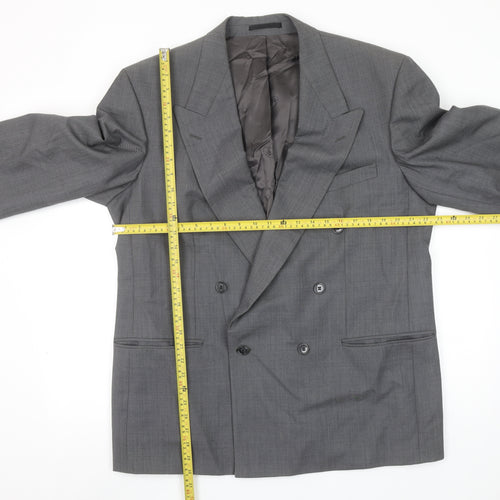 Anthony Ryan Ltd Men Grey Wool Double-Breasted Blazer 44R Classic Fit
