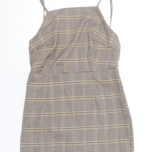 In The Style Women's Brown Check Pinafore Mini Dress Size 10