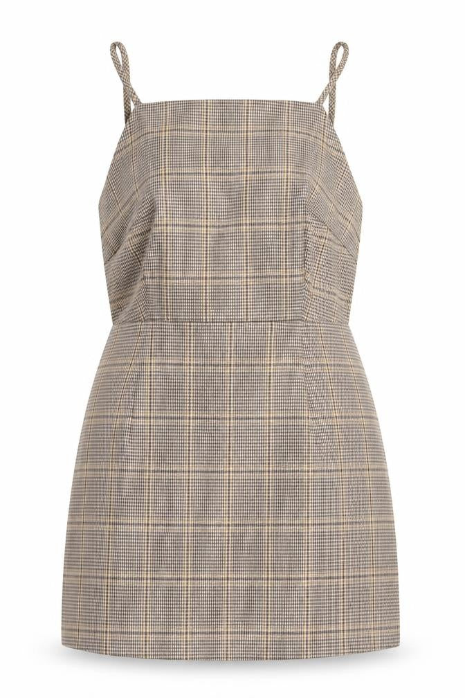 In The Style Women's Brown Check Pinafore Mini Dress Size 10