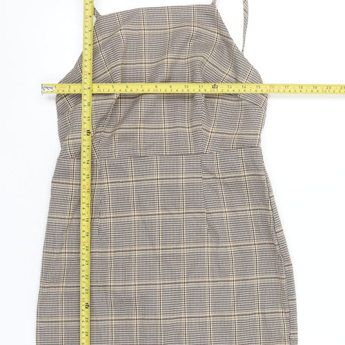 In The Style Women's Brown Check Pinafore Mini Dress Size 10